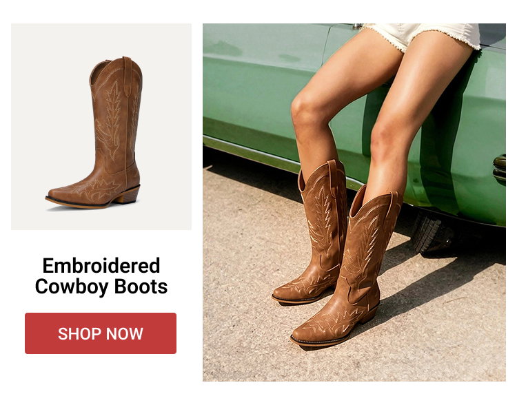 Feather Embroidered Cowboy Boots
