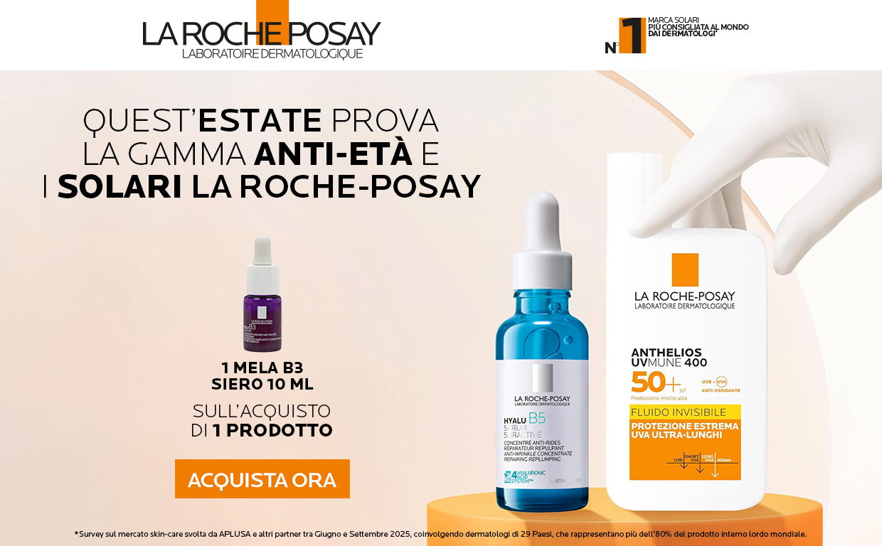 Quest'estate prova la gamma anti-età e i solari La Roche-Posay: 1 Mela B3 Siero 10 ml sull'acquisto di 1 prodotto.