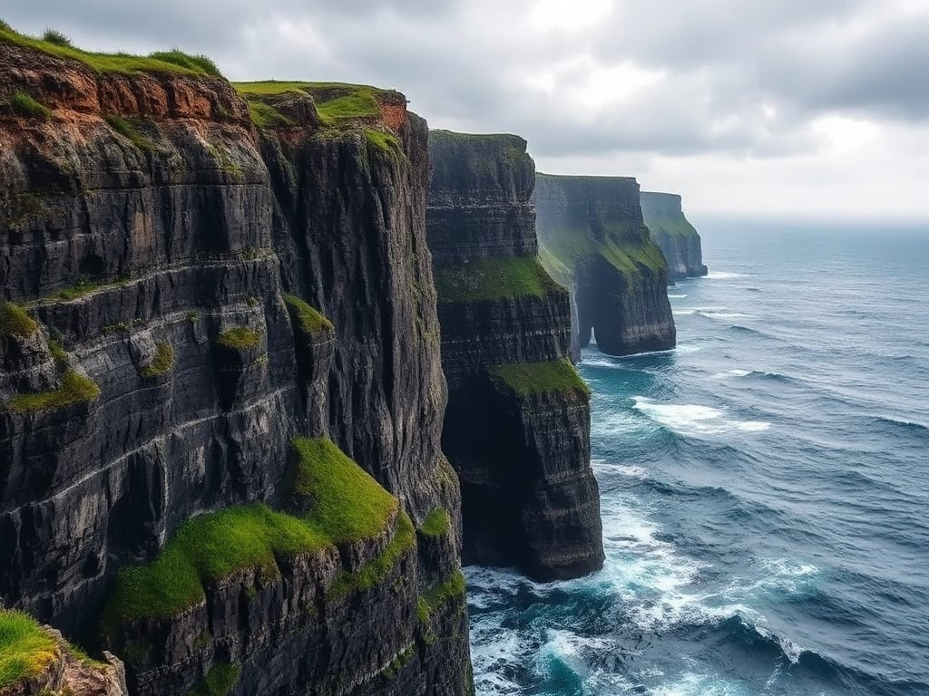 Acantilados de Moher verticales sobre el Atlántico en Irlanda
