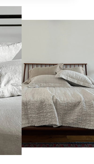 Natural Oatmeal Quilted Linen Coverlet