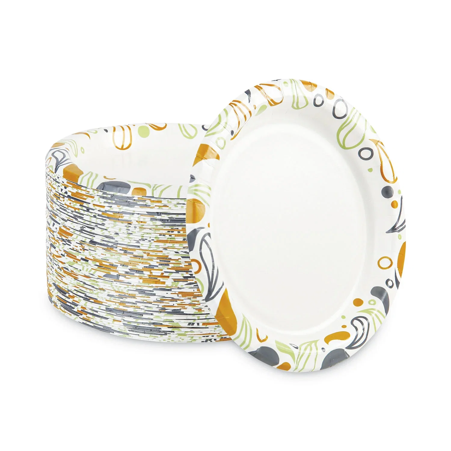 Image of Boardwalk® Deerfield Printed Paper Plates, 9" dia, Coated/Soak Proof, Multicolor, 125/Pack, 8 Packs/Carton (BWKDEER9PLT)