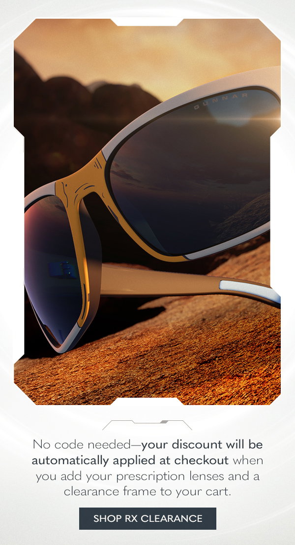 No code needed - your discount will be automatically applied at checkout when you add prescription lenses and a clearance frame to your cart. Shop Rx clearance.