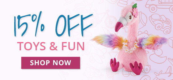 An image promoting 15% off toys and games at Potpourri Gift perfect for kids and adults alike