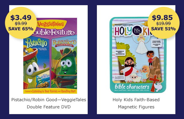 Pistachio/Robin Good VeggieTales Double Feature DVD | Holy Kids Faith-Based Magnetic Figures