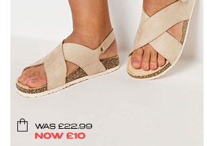 Beige Brown Cross Strap Footbed Sandals In Wide E & Extra Wide EEE Fit