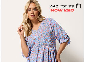 YOURS Curve Blue Ditsy Floral Raglan Sleeve Dress