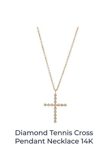 Diamond Tennis Cross Pendant Necklace 14K