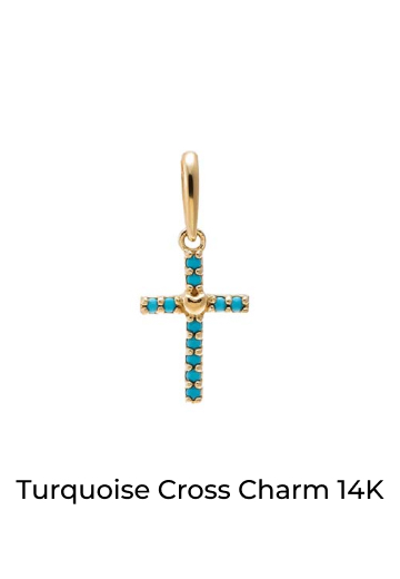 Turquoise Cross Charm 14K