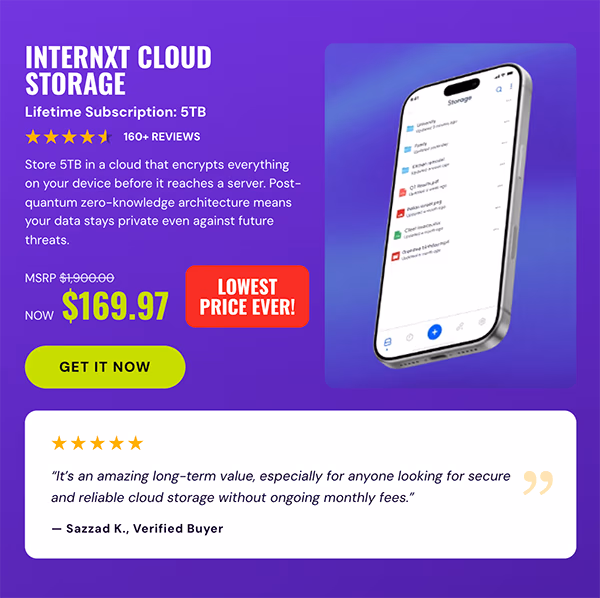 Internxt Cloud Storage: Lifetime Subscription (5TB Plan)