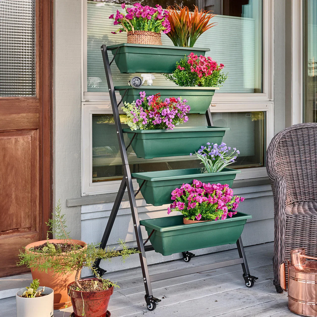 Image of 5-Tier Vertical Planter with Wheels - Hunter Green