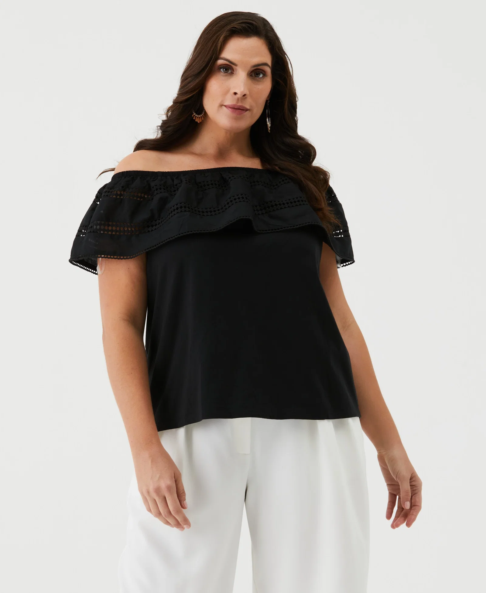 Image of Embroidered Off The Shoulder Top