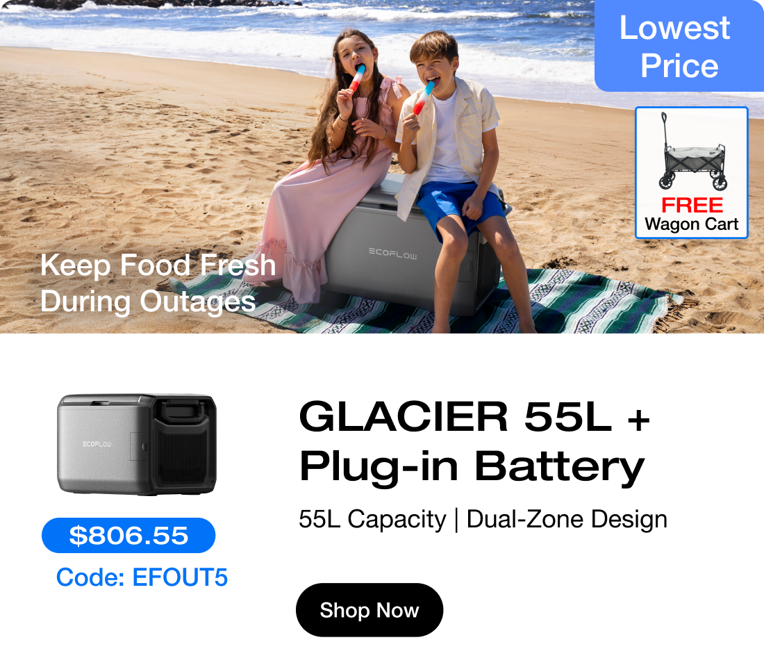 Keep Food Fresh During OutagesGLACIER 55L + Plug-in Battery 55L Capacity | Dual-Zone Design"	