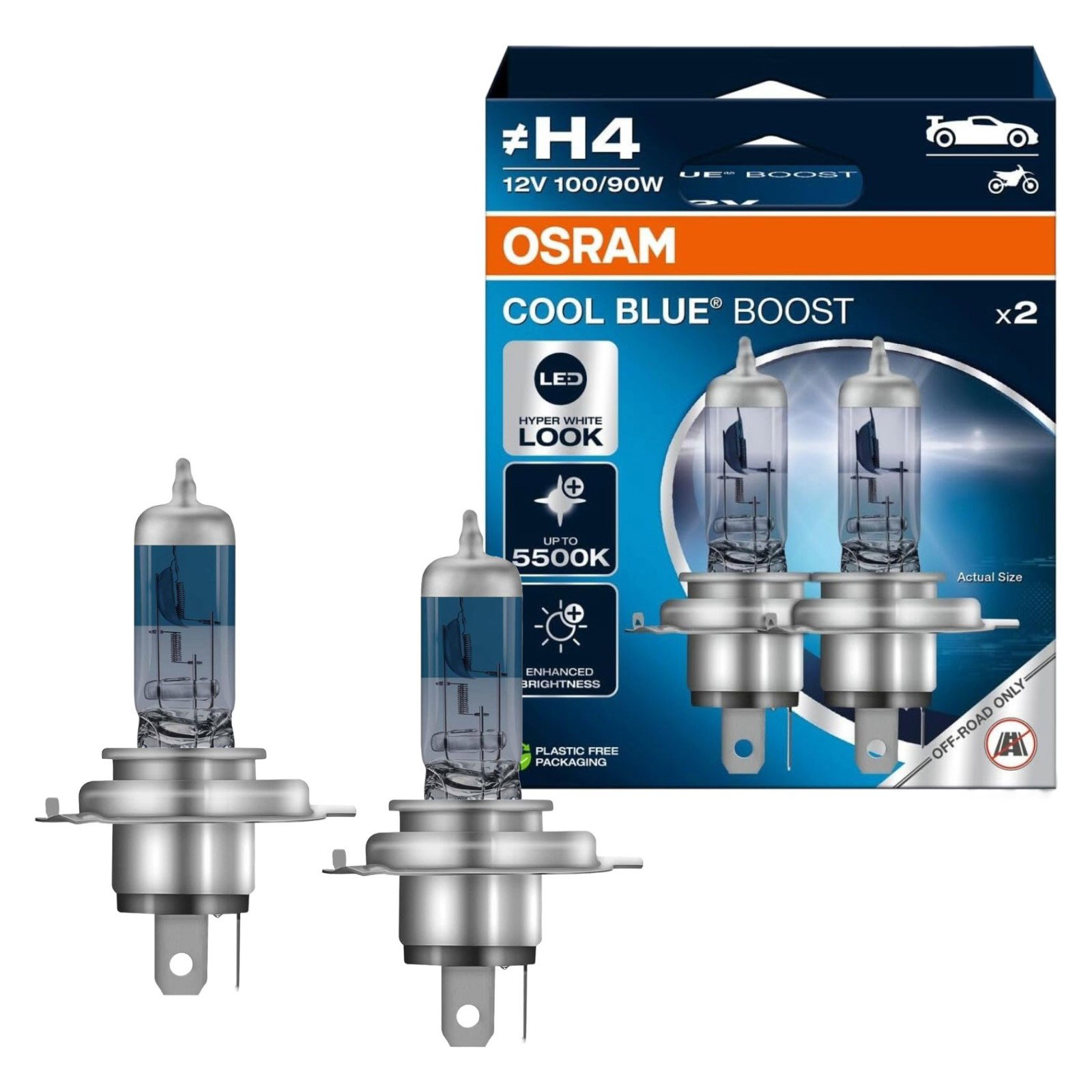 Lampadine Alogene OSRAM COOL BLUE BOOST H4 Luce Iperbianca 5500 K