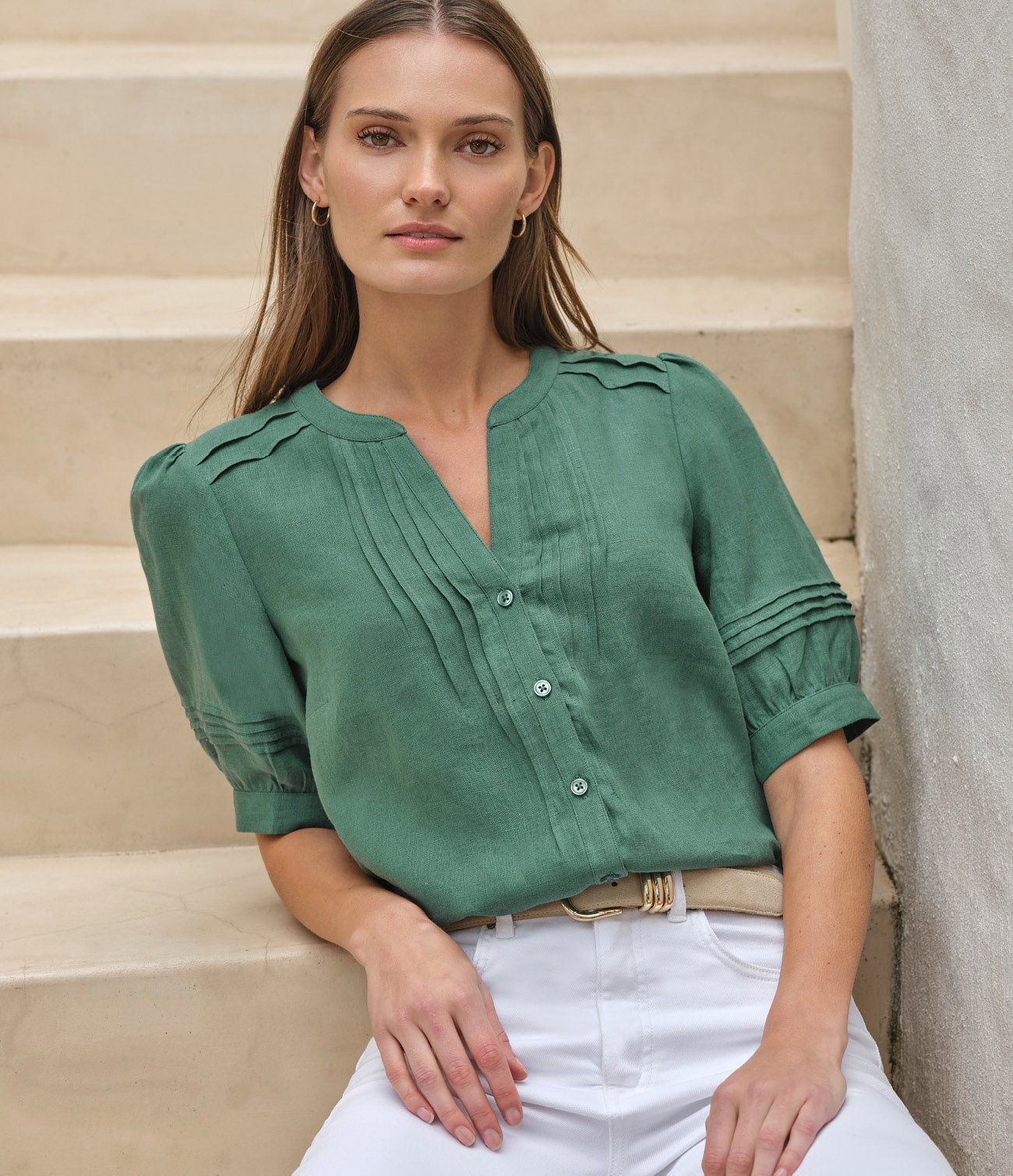 Linen Pintuck Blouse