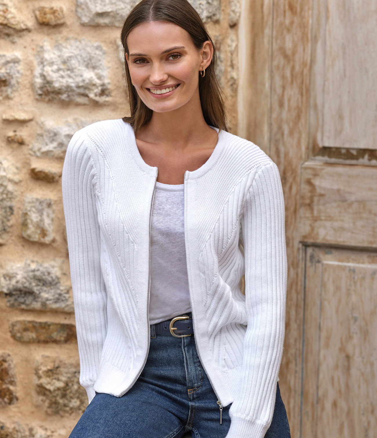 Cotton Rib Zip Cardigan