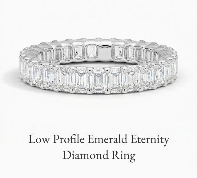 Low Profile Emerald Eternity Diamond Ring
