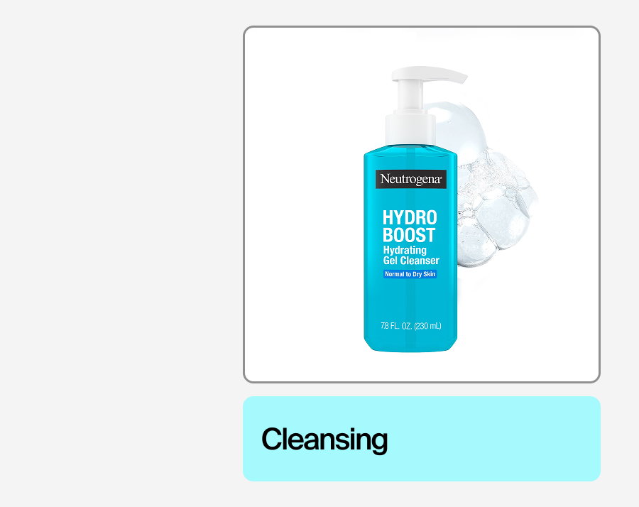 Neutrogena® Hydro Boost Hydrating Gel Cleanser Front of Pack and Texture Swatch