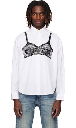 White Trompe L'oeil Bra Button Down Shirt - VAQUERA