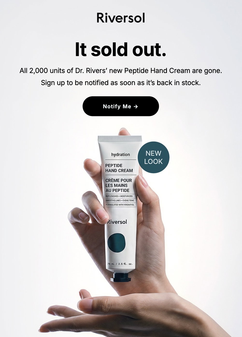 Sign up to get notified when the Peptide Hand Cream is back in stock.