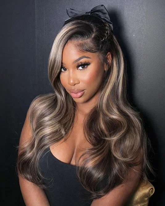 $100-$50 | Arabella 13x6 Pre-All Glueless/6x5 Pre-cut Glueless Lace/13x4 Frontal Lace Balayage Highlight Body Wave Wig Invisible Knots Realistic Hairline
