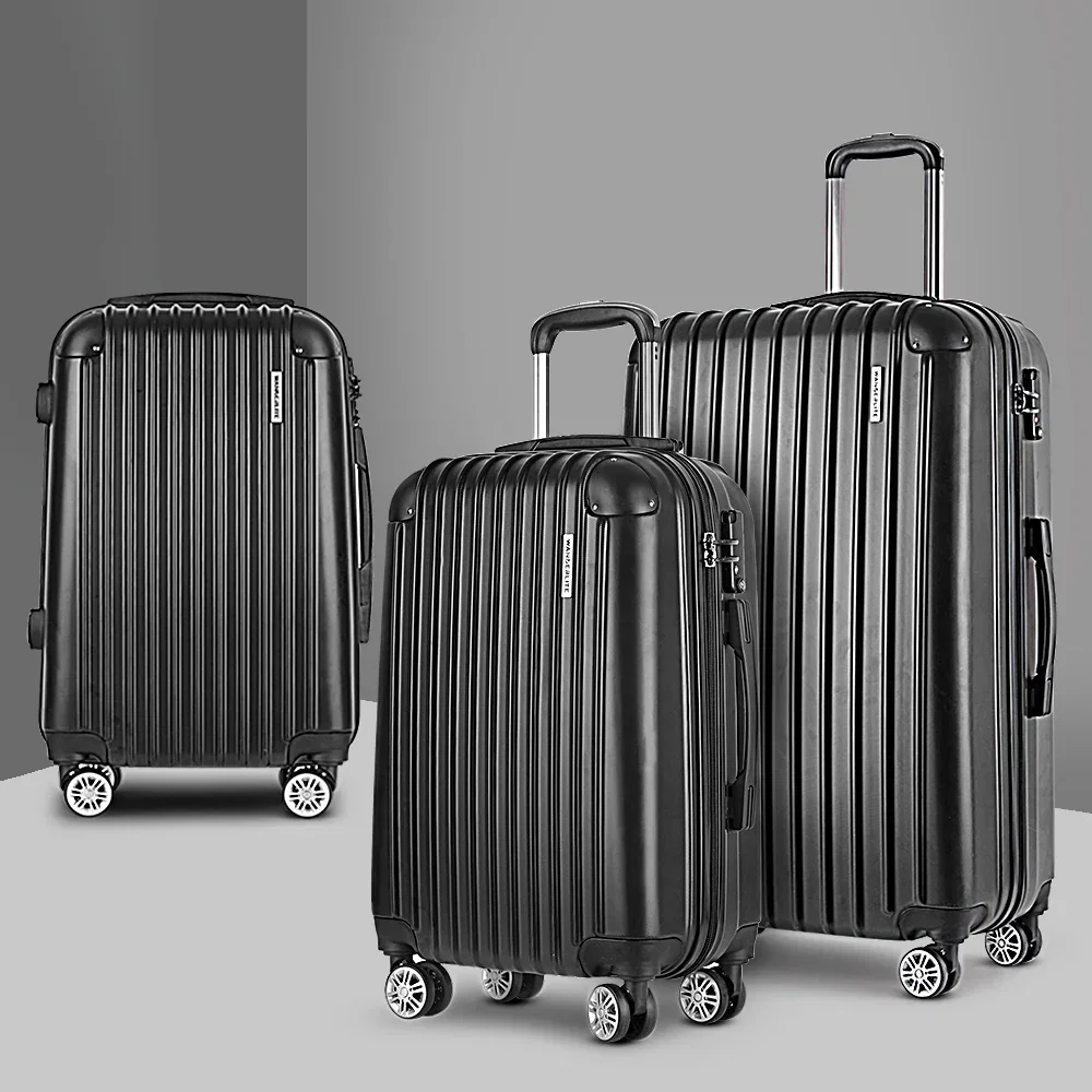 3 Set Luggage 20-24-28 Inch with Zipper Lock Carry On Hard Shell Travel Suitcase Luggage Case Black