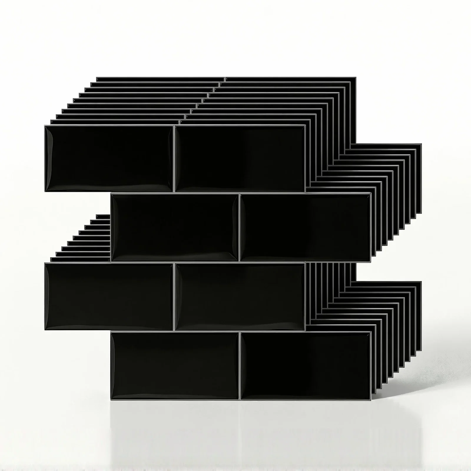 3D Peel and Stick Wall Tiles Self Adhesive Subway Backsplash 10 Sheets, Black