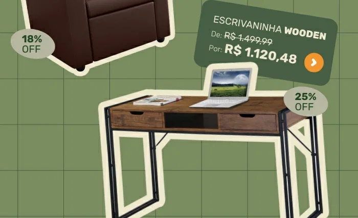Escrivaninha Wooden Amêndoa e Pret