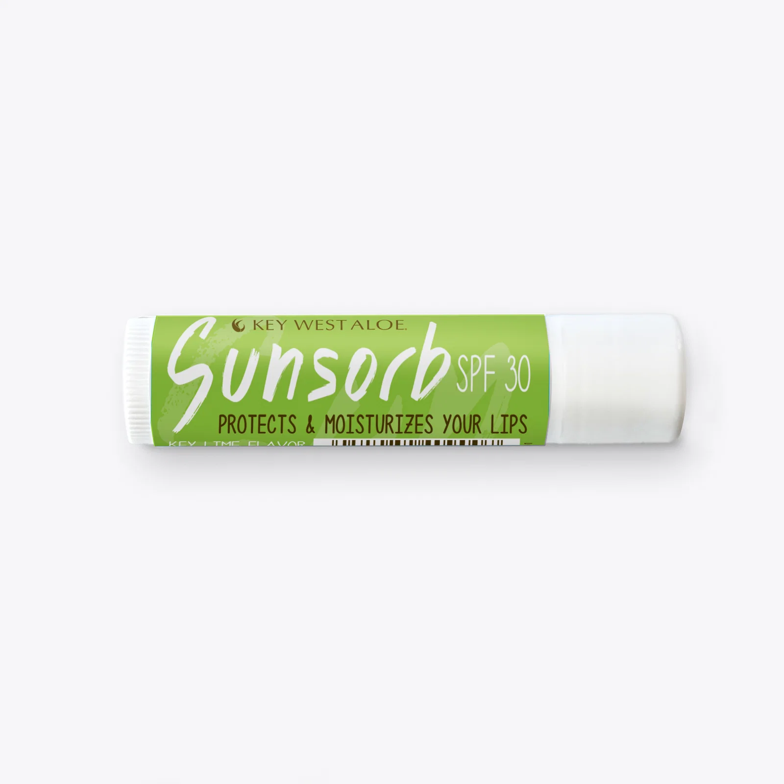 a tube of Sunsorb Key Lime Lip Balm on a white background