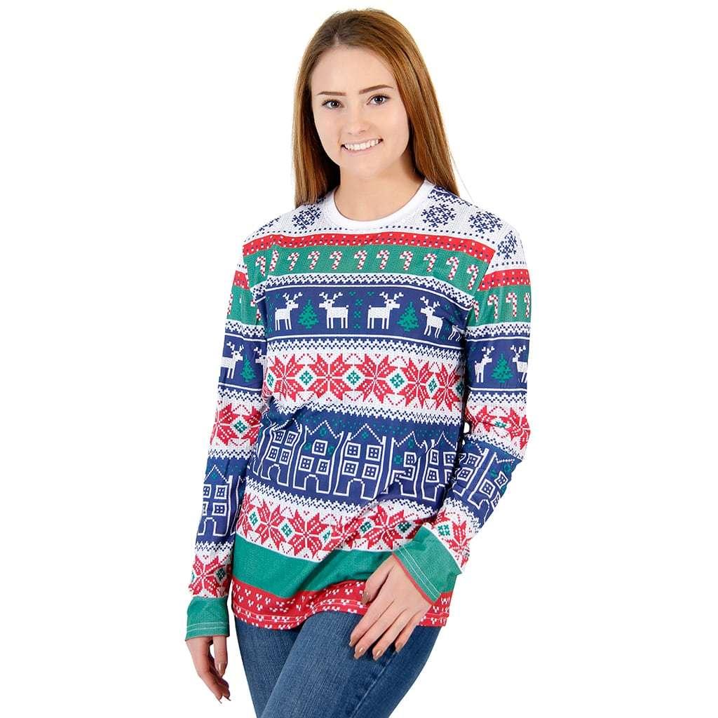 Image of Winter Reindeer Houses All Over Ugly Christmas T-shirt