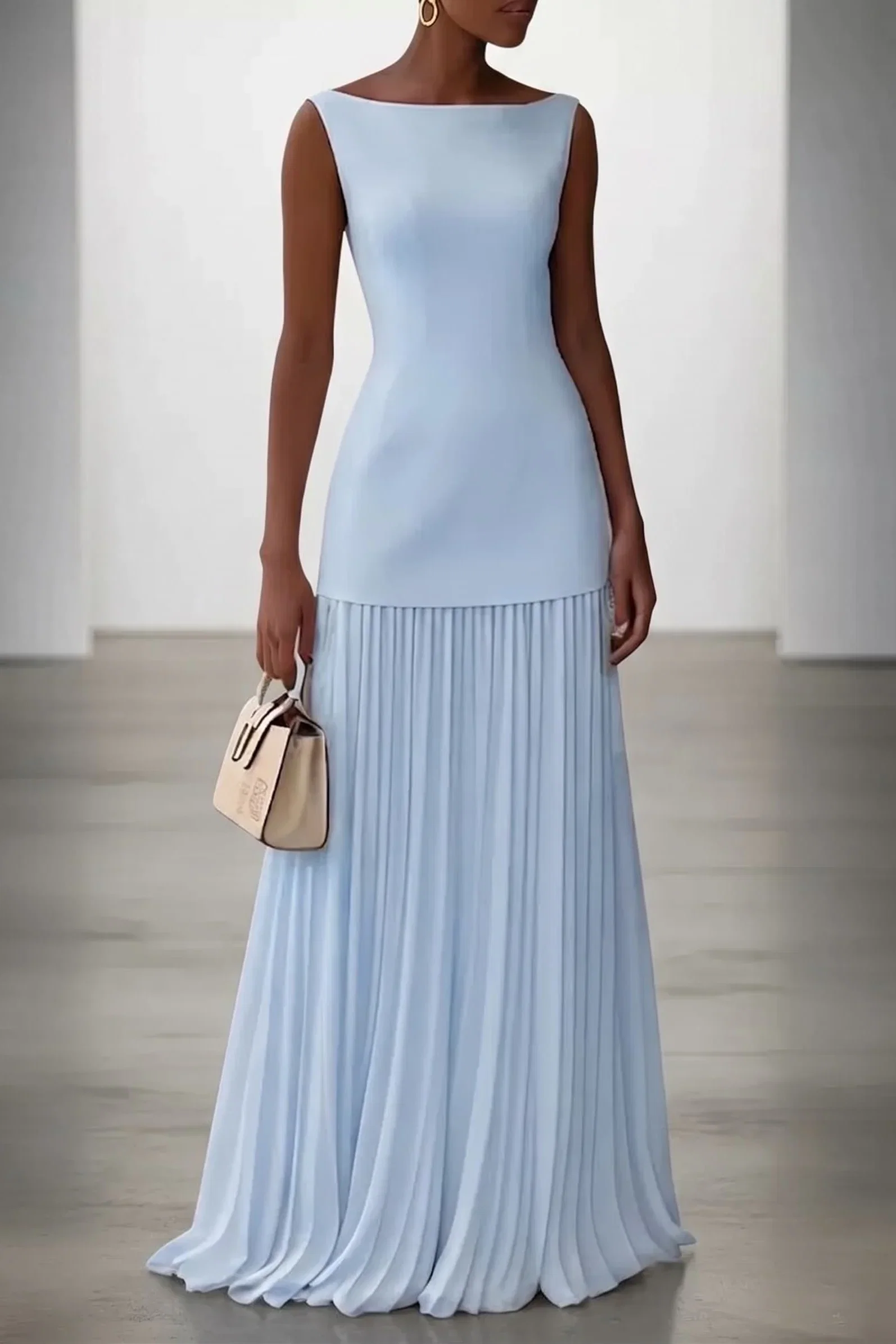 Image of Sheath-Column Maxi Elastic Cloth Chiffon Wedding Guest Dress CG0328