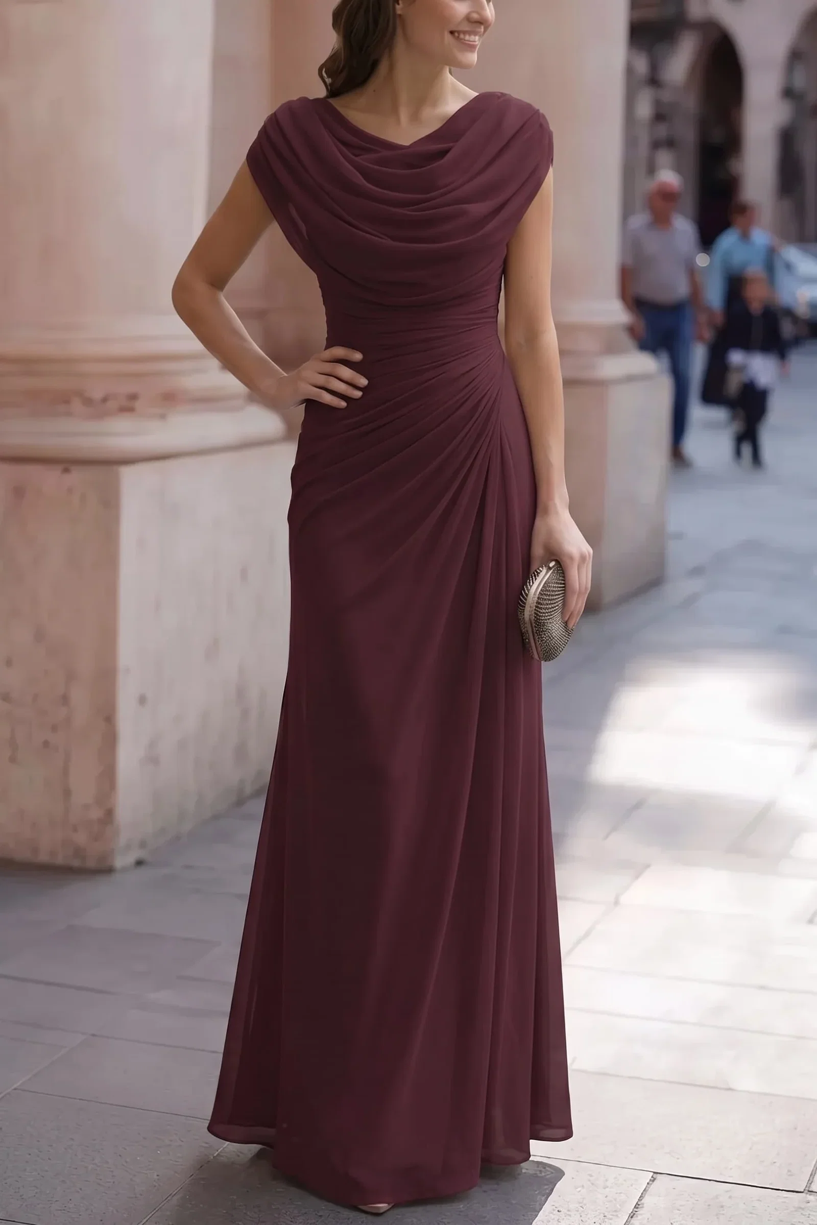 Image of Sheath-Column Maxi Chiffon Wedding Guest Dress CG0334