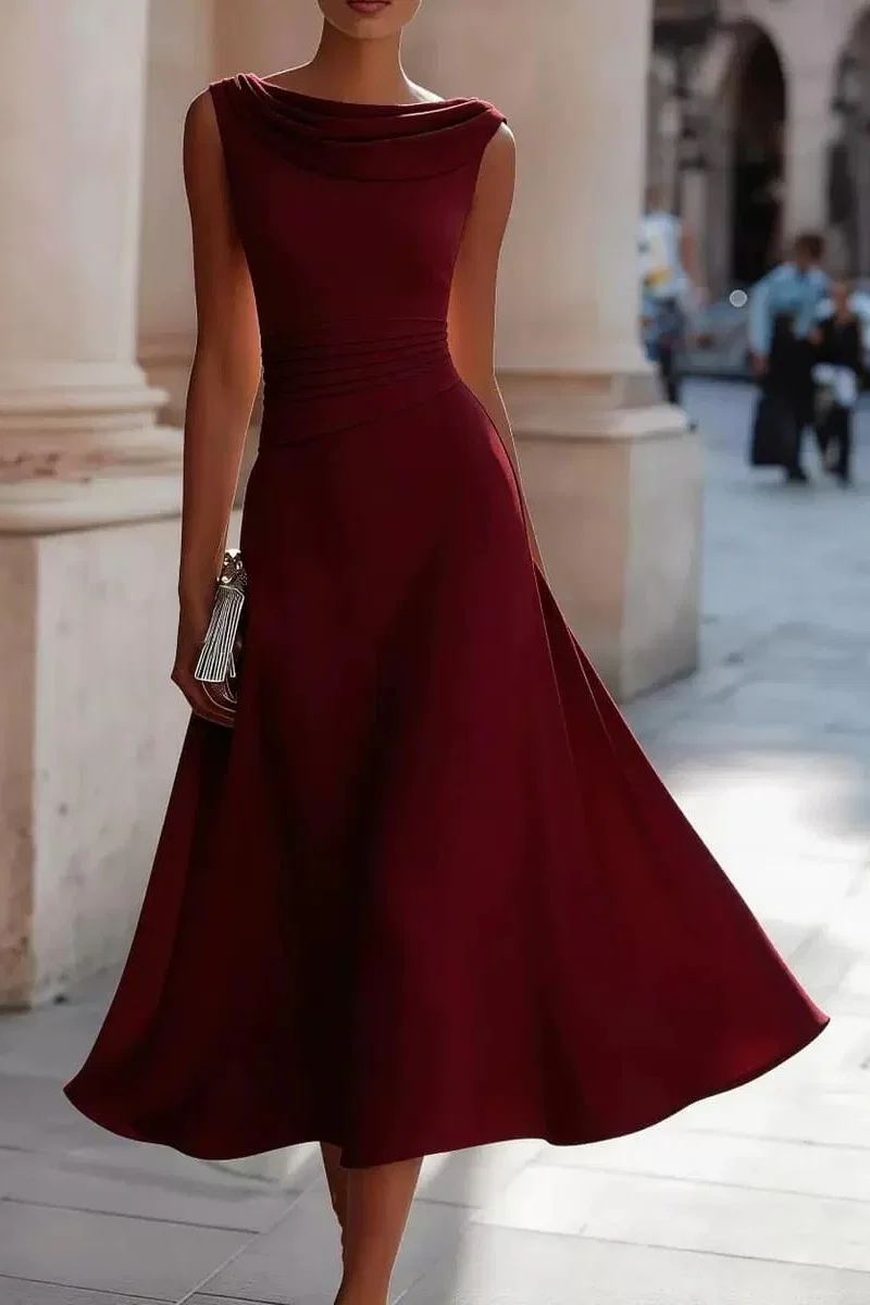 Image of A-Line Tea Length Elastic Cloth Wedding Guest Dress CG0335