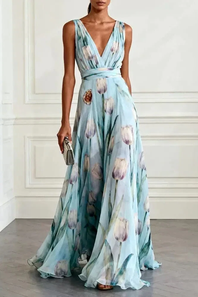Image of A-Line Maxi Printed Chiffon Wedding Guest Dress CG0330