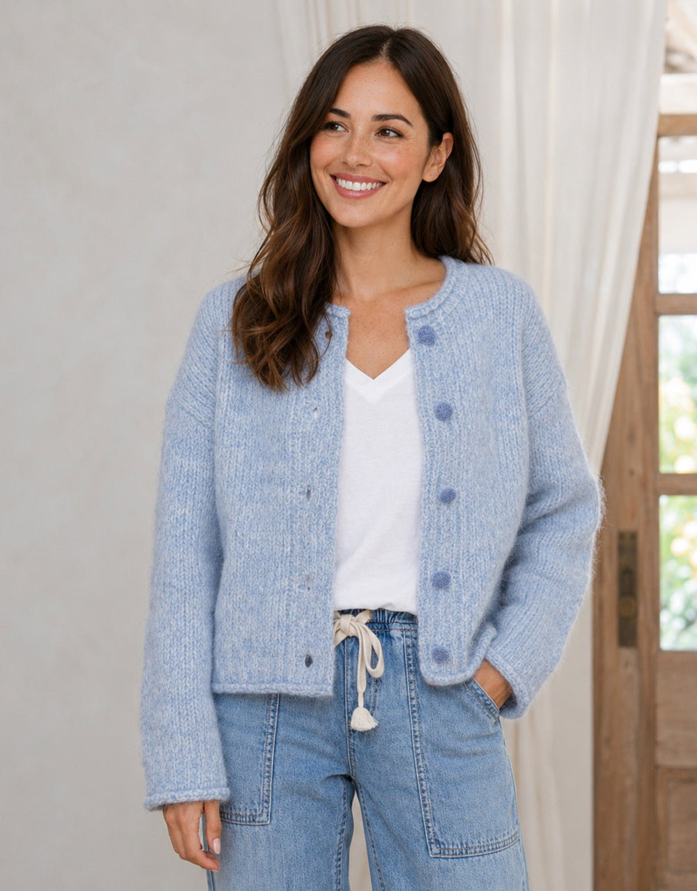 Taylor Wool Blend Cardi - Blue/White