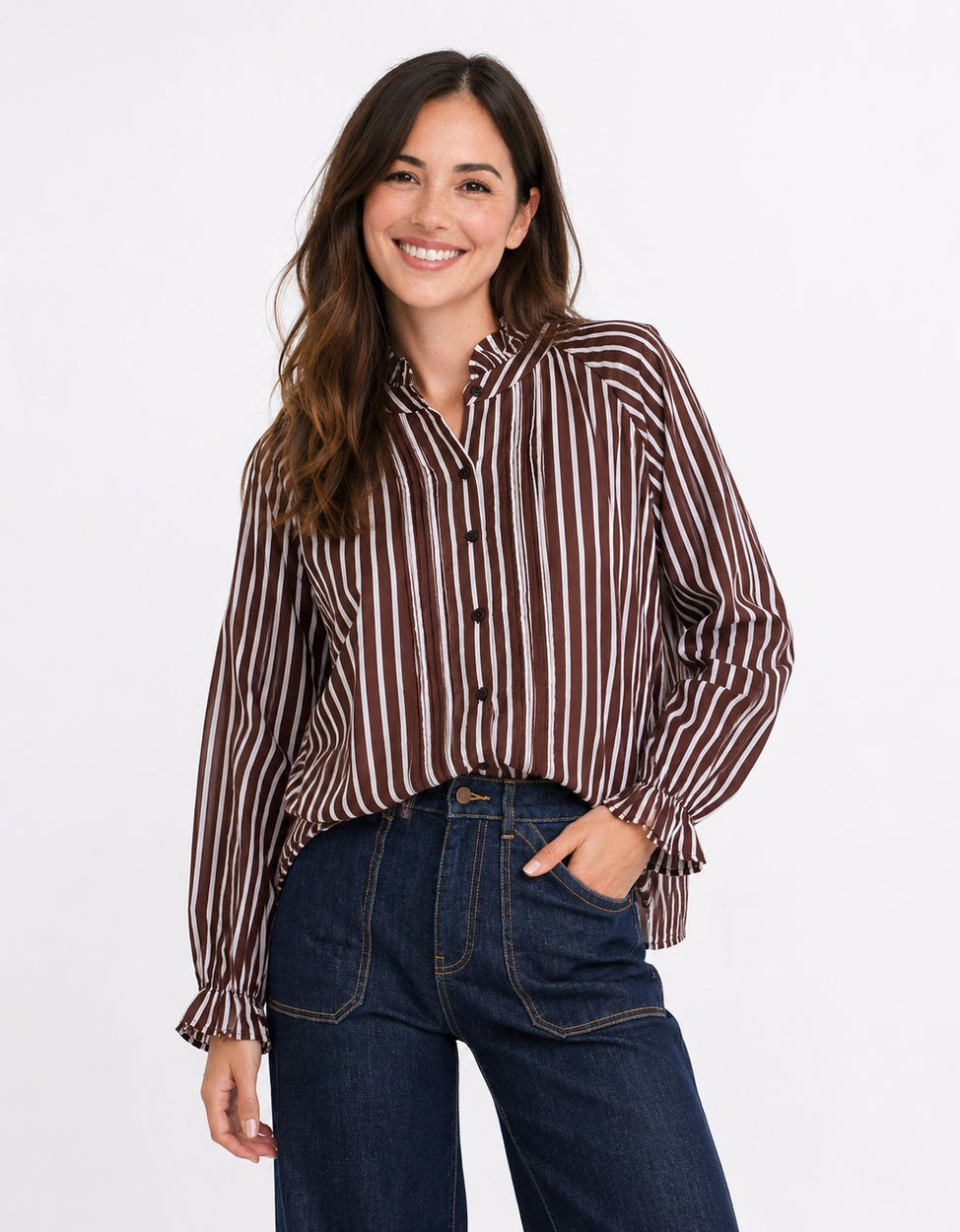 Holly Blouse - Choc/White Stripe