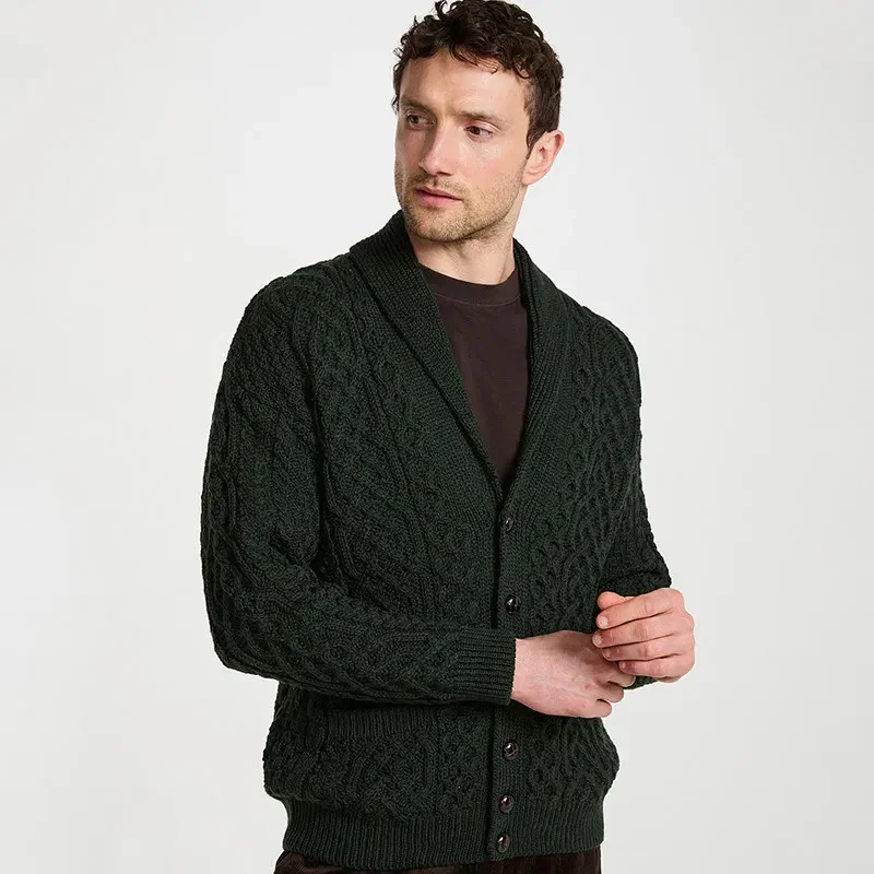 Image of Men's Merino Shawl Collar Aran Cardigan