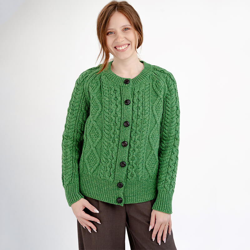 Image of Merino Wool Cable Knit Aran Cardigan