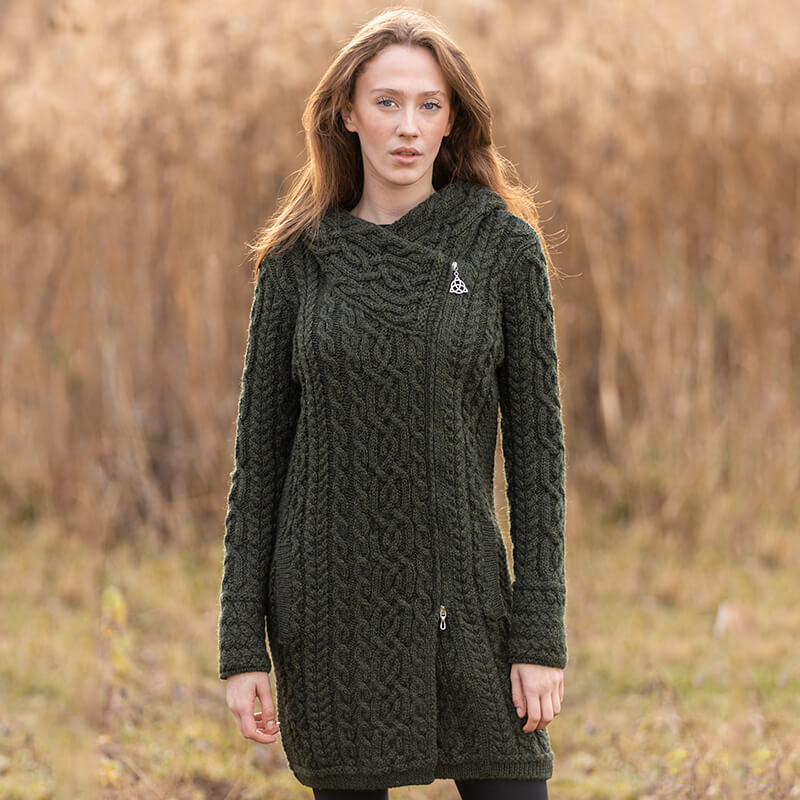 Image of Merino Wool Aran Zip Long Cardigan