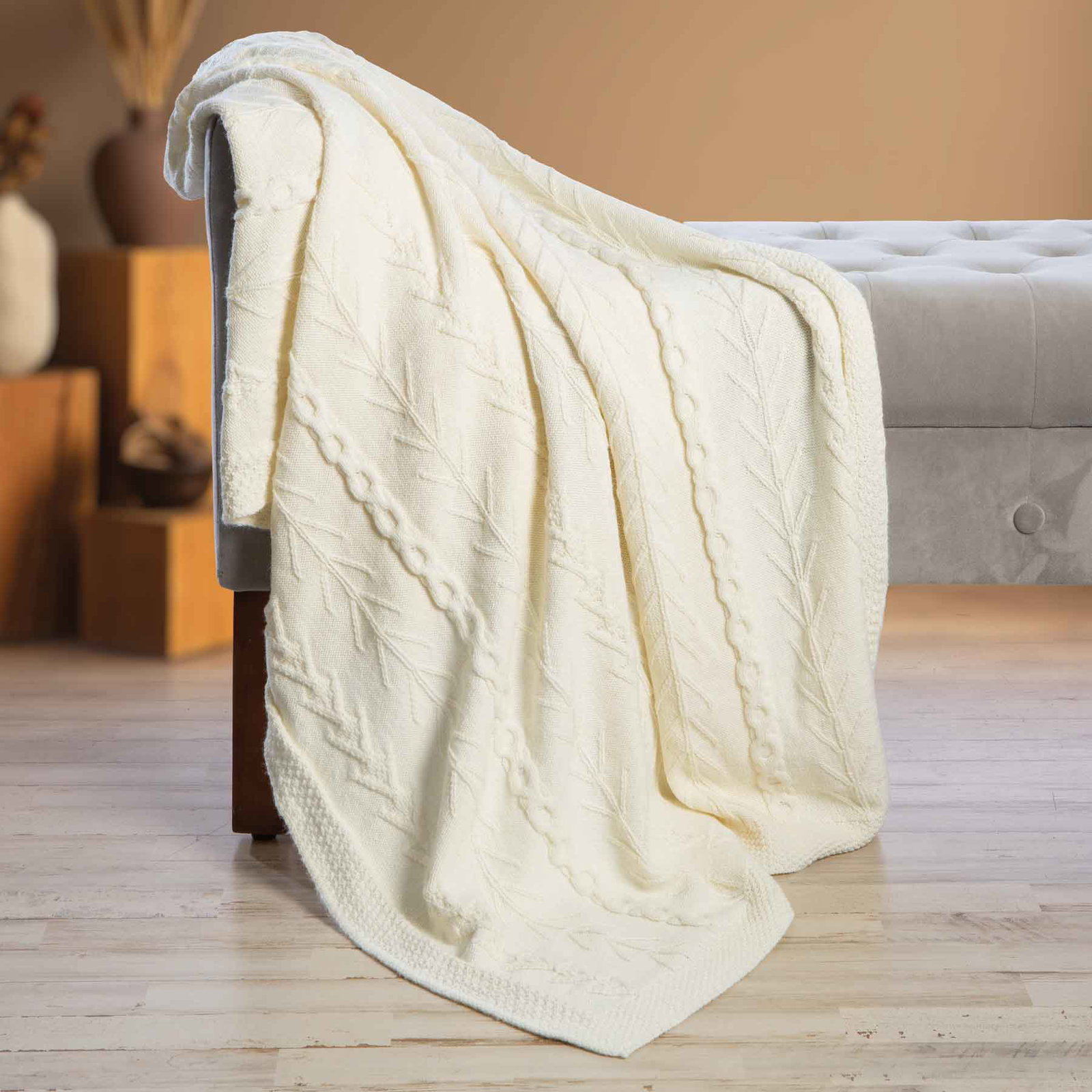 Image of Aran Knit Double Cable Throw Blanket