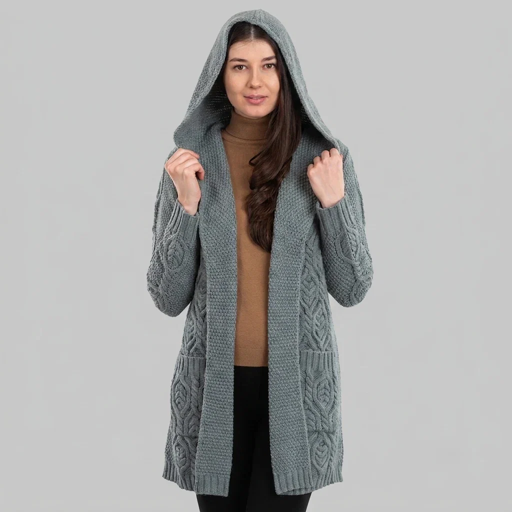 Image of Women's Hooded Aran Cardigan