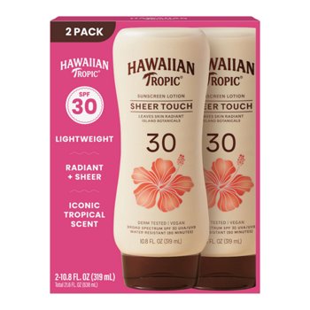 Hawaiian Tropic Sheer Touch Lotion Sunscreen SPF 30, 10.8 fl oz, 2-pack