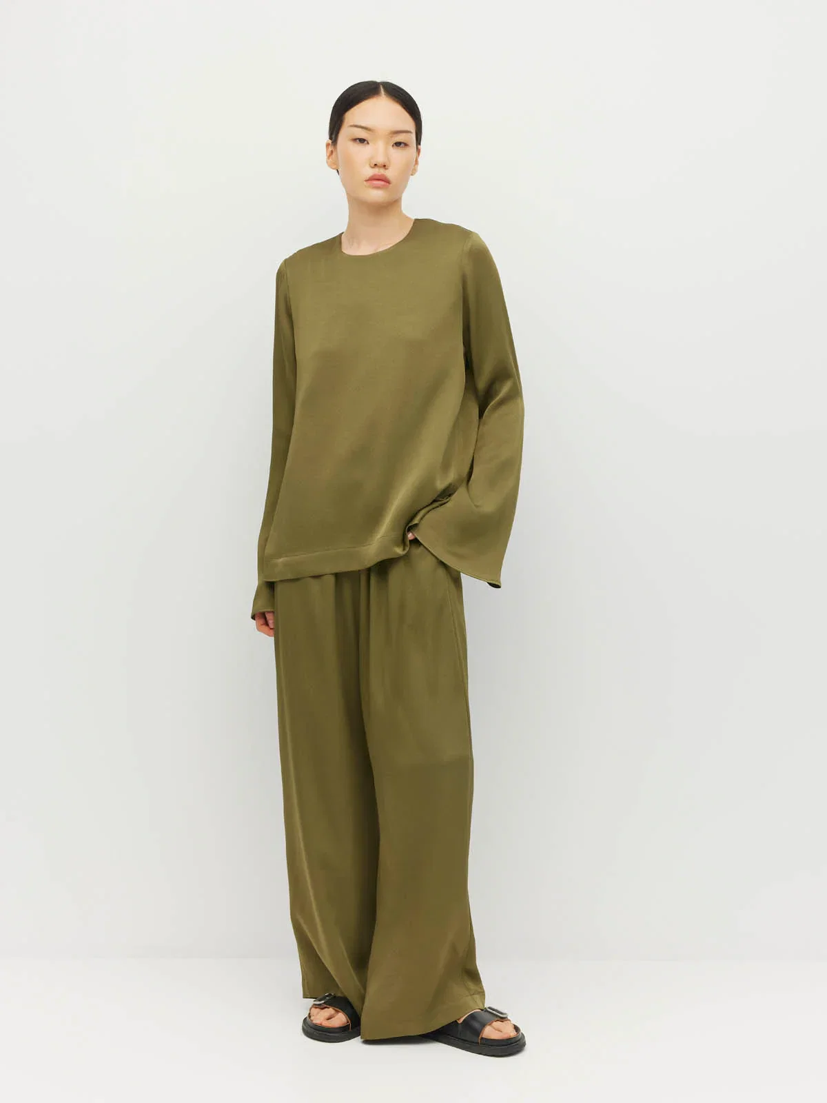 Image of Eastwick Top (Satin Crepe) Sicilian Olive
