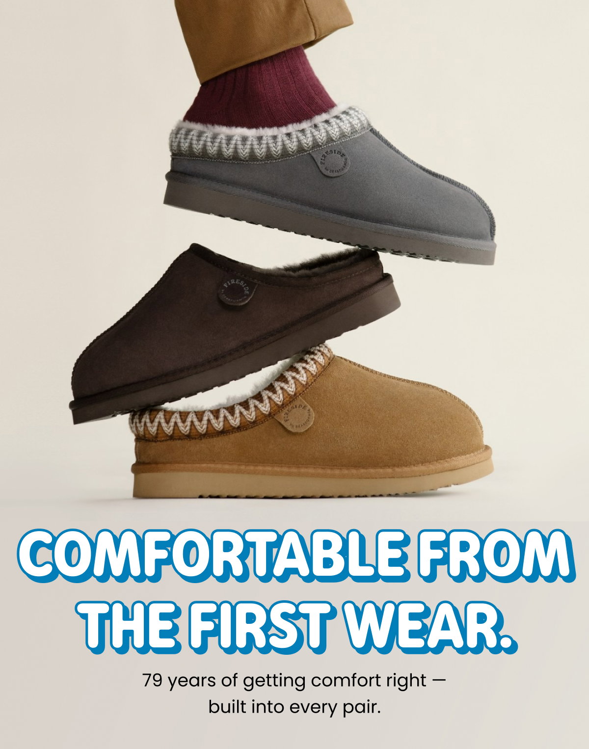 COMFORTABLE FROM THE FIRST WEAR.  79 years of getting comfort right — built into every pair.  