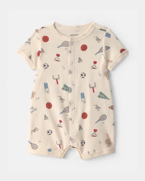 Image of Baby Sports Short-Sleeve Romper - Ivory