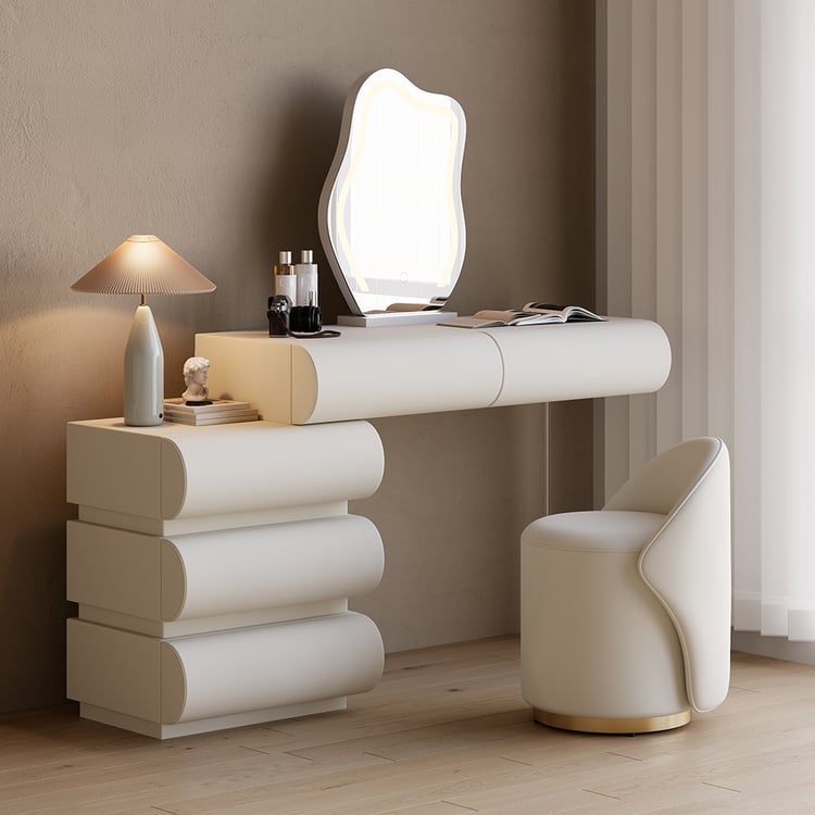 Humply White Leather Makeup Vanity Set with Mirror