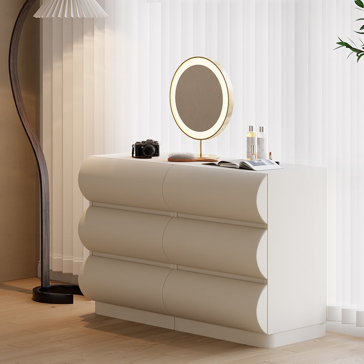 Humply 39" White Leather 6-Drawer Dresser