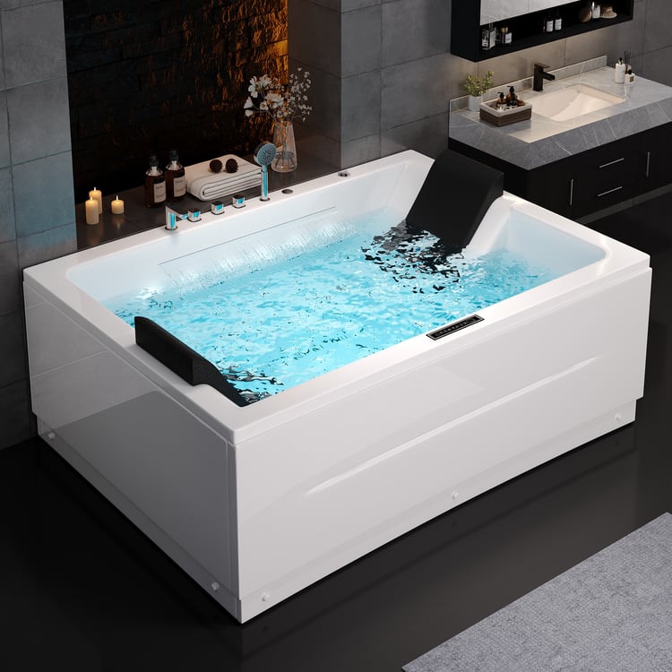 71" Double Whirlpool Bathtub with Temperature Control 118-Gallon Capacity