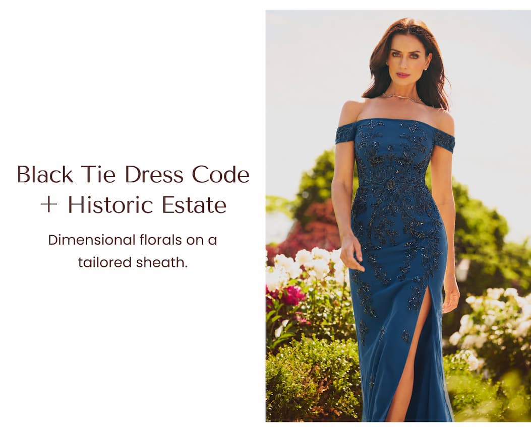 Off Shoulder Floral Beaded Stretch Crepe Mermaid Gown In Deep Blue