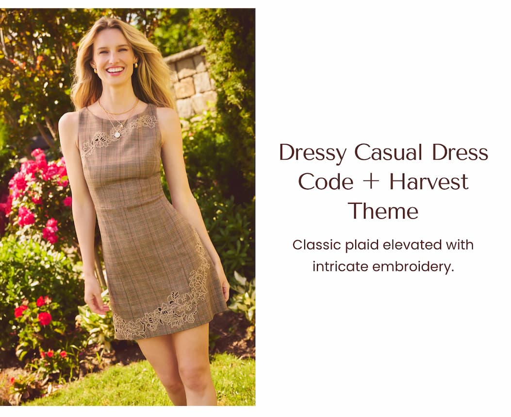 Metallic Plaid Floral Embroidered Short Dress In Brown Multi