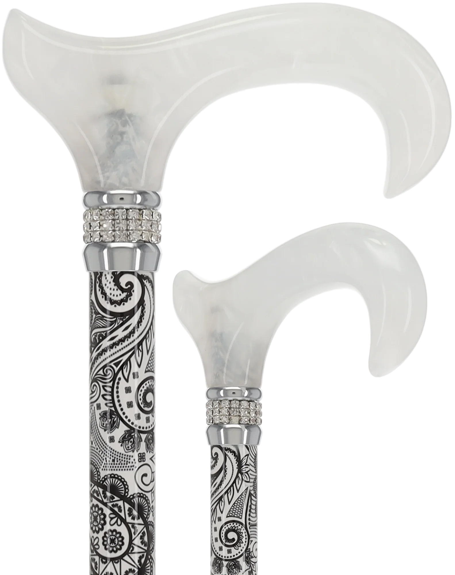 Image of Black & White Swirl Pearlz Rhinestone Orthopedic Derby Cane